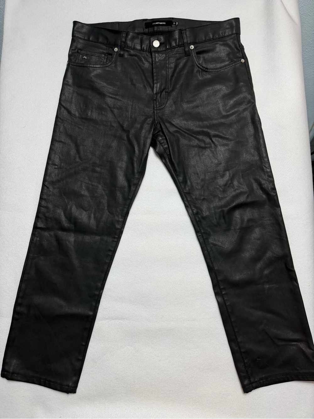 J.Lindeberg Men's Black Coated Slim-Straight Jeans